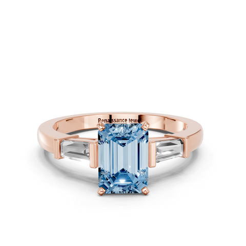 Rose gold Fancy Blue Emerald  Cut Diamond Solitaire Ring with Tapered Baguette Accents and Four-Prong Setting_11