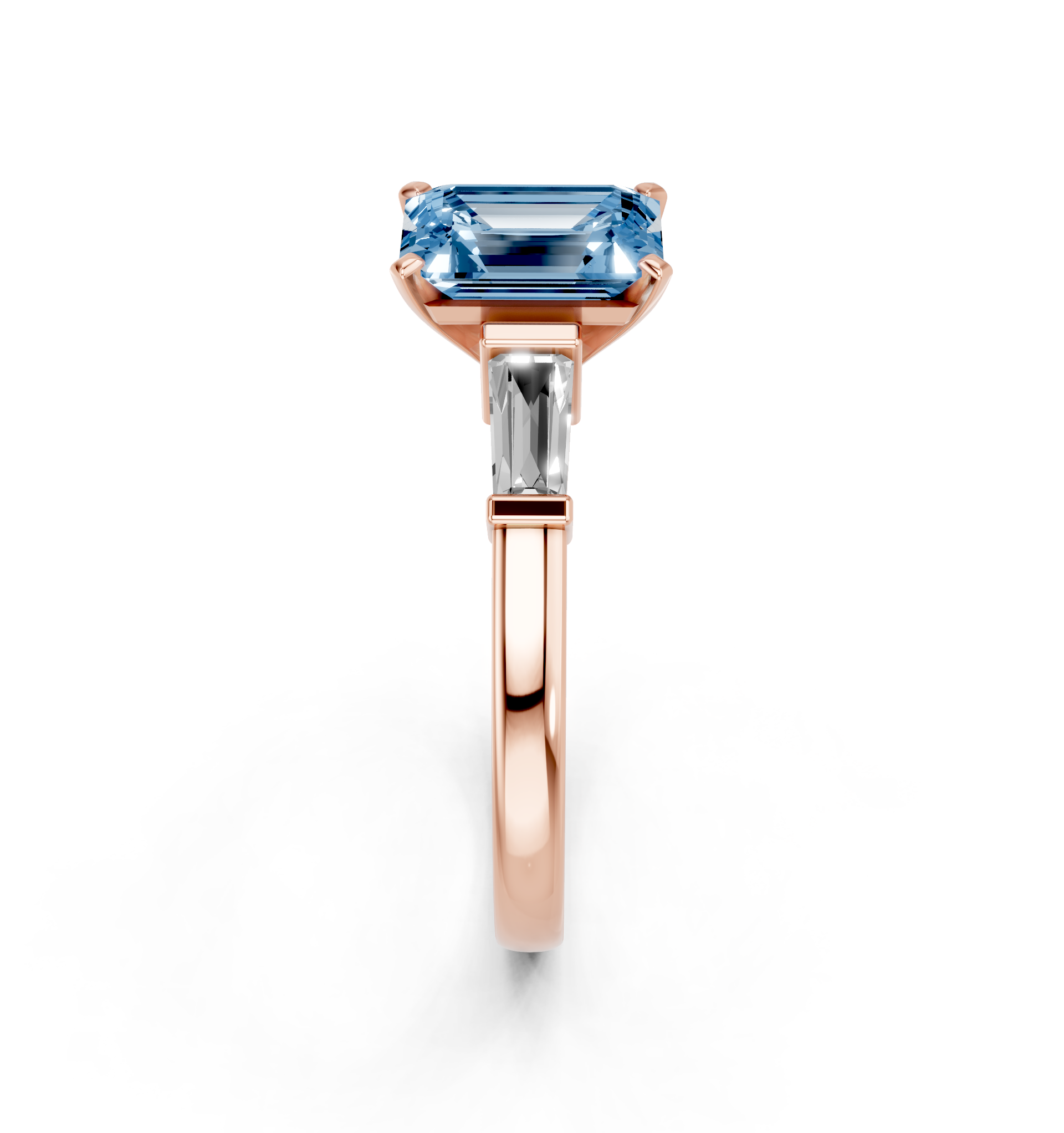Rose gold Fancy Blue Emerald  Cut Diamond Solitaire Ring with Tapered Baguette Accents and Four-Prong Setting_4