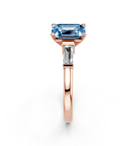 Rose gold Fancy Blue Emerald  Cut Diamond Solitaire Ring with Tapered Baguette Accents and Four-Prong Setting_4