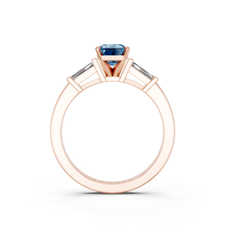 Rose gold Fancy Blue Emerald  Cut Diamond Solitaire Ring with Tapered Baguette Accents and Four-Prong Setting_5