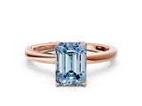 Rose gold Fancy Blue Emerald Cut Diamond Solitaire Ring with Thin Band and Prong Setting_12