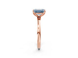 Rose gold Fancy Blue Emerald Cut Diamond Solitaire Ring with Thin Band and Prong Setting_14