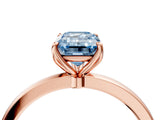 Rose gold Fancy Blue Emerald Cut Diamond Solitaire Ring with Thin Band and Prong Setting_16