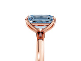 Rose gold Fancy Blue Emerald Cut Diamond Solitaire Ring with Thin Band and Prong Setting_17