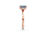 Rose gold Fancy Blue Emerald Cut Diamond Solitaire Ring with Thin Band and Prong Setting_26