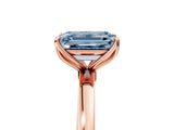 Rose gold Fancy Blue Emerald Cut Diamond Solitaire Ring with Thin Band and Prong Setting_29