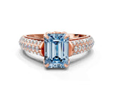 Rose gold Fancy Blue Emerald Cut Diamond Solitaire Ring with Three-Row Pavé Band and Four-Prong Setting_38