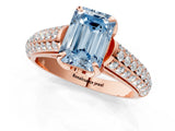 Rose gold Fancy Blue Emerald Cut Diamond Solitaire Ring with Three-Row Pavé Band and Four-Prong Setting_39