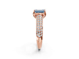 Rose gold Fancy Blue Emerald Cut Diamond Solitaire Ring with Three-Row Pavé Band and Four-Prong Setting_40
