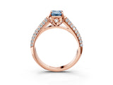 Rose gold Fancy Blue Emerald Cut Diamond Solitaire Ring with Three-Row Pavé Band and Four-Prong Setting_41