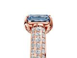 Rose gold Fancy Blue Emerald Cut Diamond Solitaire Ring with Three-Row Pavé Band and Four-Prong Setting_43
