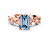 Rose gold Fancy Blue Emerald Cut Diamond Solitaire Ring with Twisted Band and Prong Setting_205