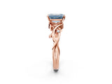 Rose gold Fancy Blue Emerald Cut Diamond Solitaire Ring with Twisted Band and Prong Setting_207