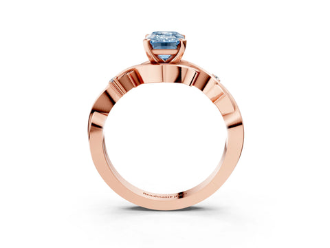 Rose gold Fancy Blue Emerald Cut Diamond Solitaire Ring with Twisted Band and Prong Setting_208