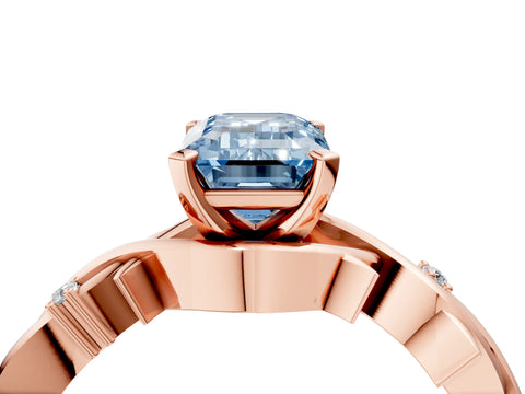 Rose gold Fancy Blue Emerald Cut Diamond Solitaire Ring with Twisted Band and Prong Setting_209