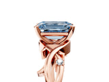 Rose gold Fancy Blue Emerald Cut Diamond Solitaire Ring with Twisted Band and Prong Setting_210