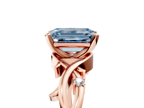 Rose gold Fancy Blue Emerald Cut Diamond Solitaire Ring with Twisted Band and Prong Setting_210