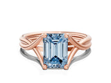 Rose gold Fancy Blue Emerald Cut Diamond Solitaire Twist Band Prong Setting Ring_54