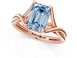 Rose gold Fancy Blue Emerald Cut Diamond Solitaire Twist Band Prong Setting Ring_55