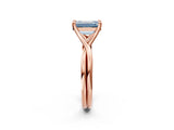 Rose gold Fancy Blue Emerald Cut Diamond Solitaire Twist Band Prong Setting Ring_56