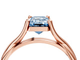 Rose gold Fancy Blue Emerald Cut Diamond Solitaire Twist Band Prong Setting Ring_58