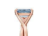 Rose gold Fancy Blue Emerald Cut Diamond Solitaire Twist Band Prong Setting Ring_59