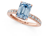 Rose gold Fancy Blue Emerald  Cut Diamond Solitaire with Pave Band and Four-Prong Setting 1
