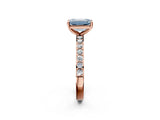 Rose gold Fancy Blue Emerald  Cut Diamond Solitaire with Pave Band and Four-Prong Setting 2
