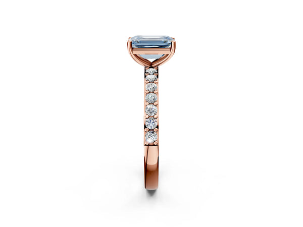 Rose Gold Emerald Cut Solitaire Engagement Ring Setting for Fancy Blue Center with Round Pave Band