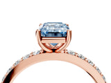 Rose gold Fancy Blue Emerald  Cut Diamond Solitaire with Pave Band and Four-Prong Setting 4