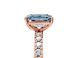 Rose gold Fancy Blue Emerald  Cut Diamond Solitaire with Pave Band and Four-Prong Setting 5