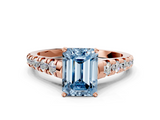 Rose gold Fancy Blue Emerald  Cut Diamond Solitaire with Pave Band and Four-Prong Setting_119