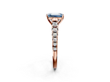 Rose gold Fancy Blue Emerald  Cut Diamond Solitaire with Pave Band and Four-Prong Setting_121
