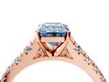 Rose gold Fancy Blue Emerald  Cut Diamond Solitaire with Pave Band and Four-Prong Setting_123