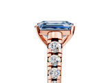 Rose gold Fancy Blue Emerald  Cut Diamond Solitaire with Pave Band and Four-Prong Setting_124
