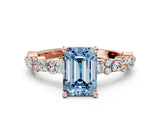 Rose gold Fancy Blue Emerald Cut Diamond Solitaire with Side Stones, Pave Band, Four-Prong Setting_76