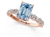 Rose gold Fancy Blue Emerald Cut Diamond Solitaire with Side Stones, Pave Band, Four-Prong Setting_77