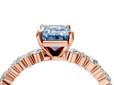 Rose gold Fancy Blue Emerald Cut Diamond Solitaire with Side Stones, Pave Band, Four-Prong Setting_80