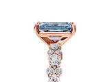 Rose gold Fancy Blue Emerald Cut Diamond Solitaire with Side Stones, Pave Band, Four-Prong Setting_81