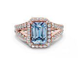 Rose gold Fancy Blue Emerald Cut Diamond Split Shank Halo Ring with Four-Prong Setting_58