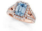 Rose gold Fancy Blue Emerald Cut Diamond Split Shank Halo Ring with Four-Prong Setting_59