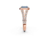 Rose gold Fancy Blue Emerald Cut Diamond Split Shank Halo Ring with Four-Prong Setting_60