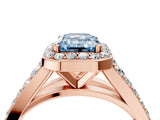 Rose gold Fancy Blue Emerald Cut Diamond Split Shank Halo Ring with Four-Prong Setting_62