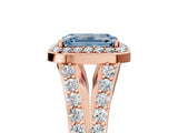 Rose gold Fancy Blue Emerald Cut Diamond Split Shank Halo Ring with Four-Prong Setting_63