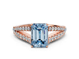 Rose gold Fancy Blue Emerald Cut Diamond Split Shank Pavé Engagement Ring with Four-Prong Setting_61