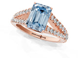 Rose gold Fancy Blue Emerald Cut Diamond Split Shank Pavé Engagement Ring with Four-Prong Setting_62