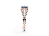 Rose gold Fancy Blue Emerald Cut Diamond Split Shank Pavé Engagement Ring with Four-Prong Setting_63