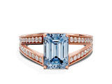 Rose gold Fancy Blue Emerald Cut Diamond Split Shank Ring with Pavé Band and Four-Prong Setting_44