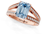 Rose gold Fancy Blue Emerald Cut Diamond Split Shank Ring with Pavé Band and Four-Prong Setting_45