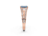 Rose gold Fancy Blue Emerald Cut Diamond Split Shank Ring with Pavé Band and Four-Prong Setting_46